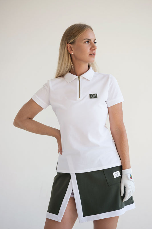 Zip Polo - White with green logo